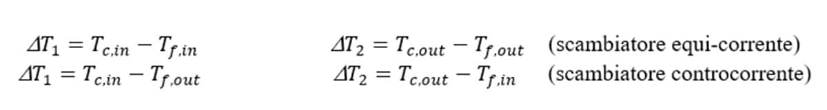 equazione scambiatore equi corrente e scambiatore controcorrente